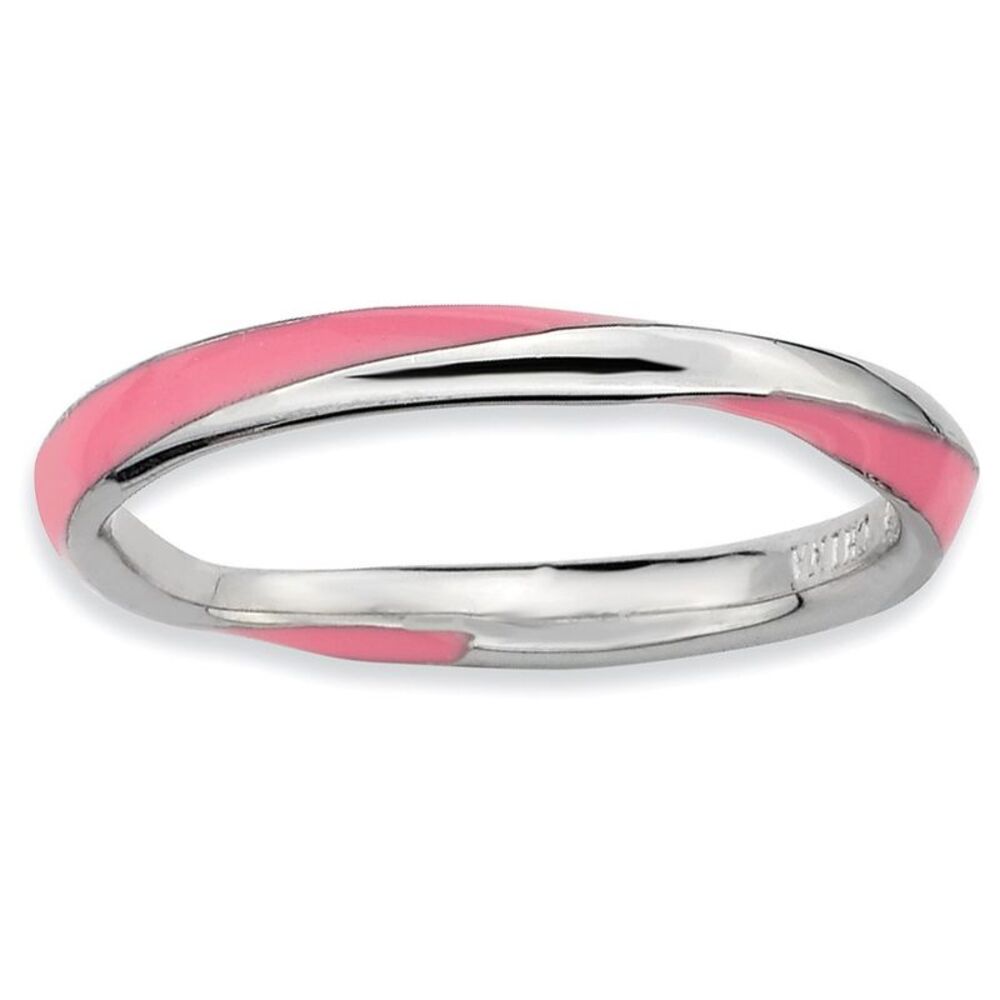 2.5mm Silver Twisted Pink Enameled Stackable Band Size 5